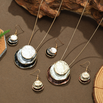 Set boem cercei și colier din email, cu picături în formă de lacrimă, din aliaj, lanț șarpe, motiv stele/soare/lună, pentru femei