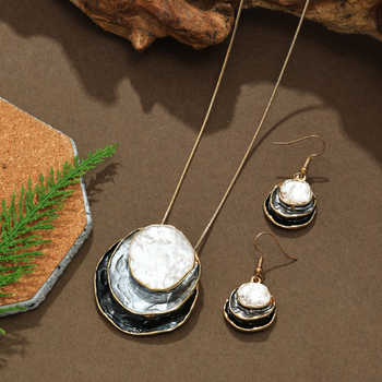 Set boem cercei și colier din email, cu picături în formă de lacrimă, din aliaj, lanț șarpe, motiv stele/soare/lună, pentru femei