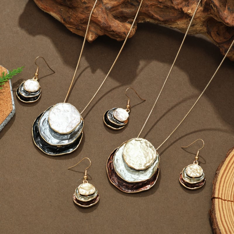 Set boem cercei și colier din email, cu picături în formă de lacrimă, din aliaj, lanț șarpe, motiv stele/soare/lună, pentru femei