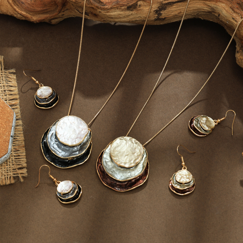 Set boem cercei și colier din email, cu picături în formă de lacrimă, din aliaj, lanț șarpe, motiv stele/soare/lună, pentru femei