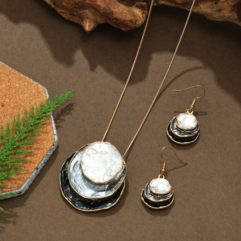 Set boem cercei și colier din email, cu picături în formă de lacrimă, din aliaj, lanț șarpe, motiv stele/soare/lună, pentru femei