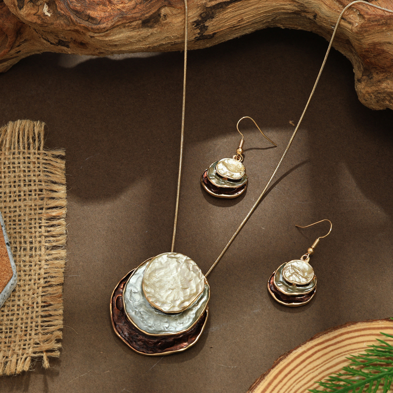 Set boem cercei și colier din email, cu picături în formă de lacrimă, din aliaj, lanț șarpe, motiv stele/soare/lună, pentru femei