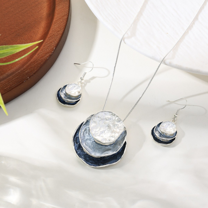 Set boem cercei și colier din email, cu picături în formă de lacrimă, din aliaj, lanț șarpe, motiv stele/soare/lună, pentru femei