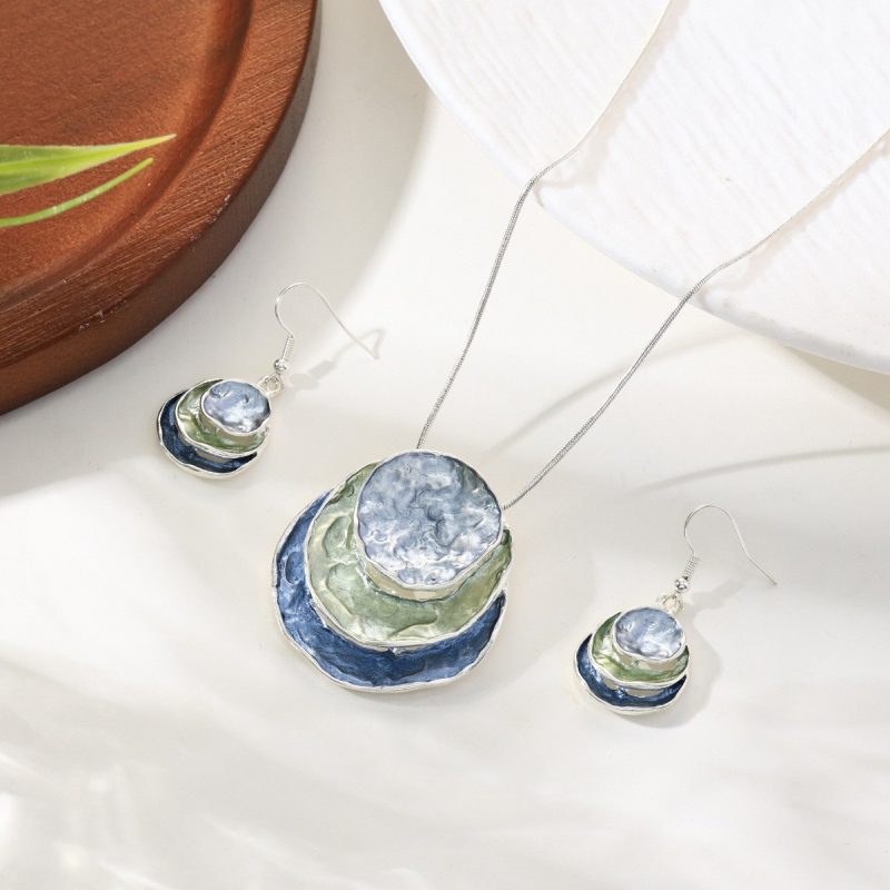 Set boem cercei și colier din email, cu picături în formă de lacrimă, din aliaj, lanț șarpe, motiv stele/soare/lună, pentru femei