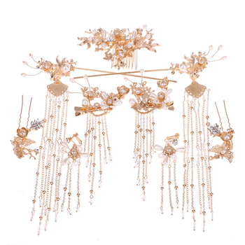 Han dinastijos įkvėptas retro lydinio galvos papuošalas su kaspinu – moterų vestuvinis aksesuaras