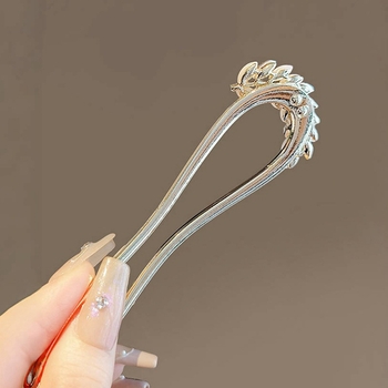 Ac de păr în formă de U – motiv de grâu, decor cu perle, aliaj, stil retro