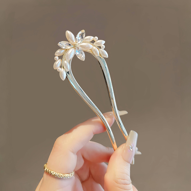 Ac de păr în formă de U – motiv de grâu, decor cu perle, aliaj, stil retro