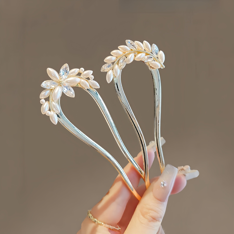 Ac de păr în formă de U – motiv de grâu, decor cu perle, aliaj, stil retro