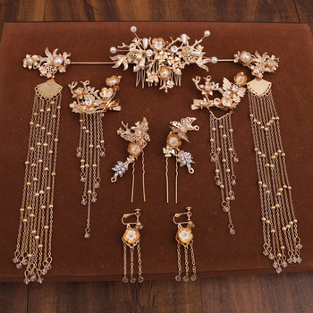 Jaunės galvos aksesuarų komplektas senoviniam kostiumui – lydinys, retro motyvas, lankinės formos dizainas, gamybos nr. C30