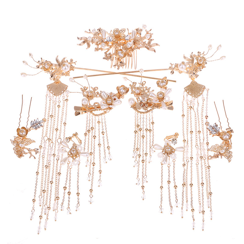 Jaunės galvos aksesuarų komplektas senoviniam kostiumui – lydinys, retro motyvas, lankinės formos dizainas, gamybos nr. C30