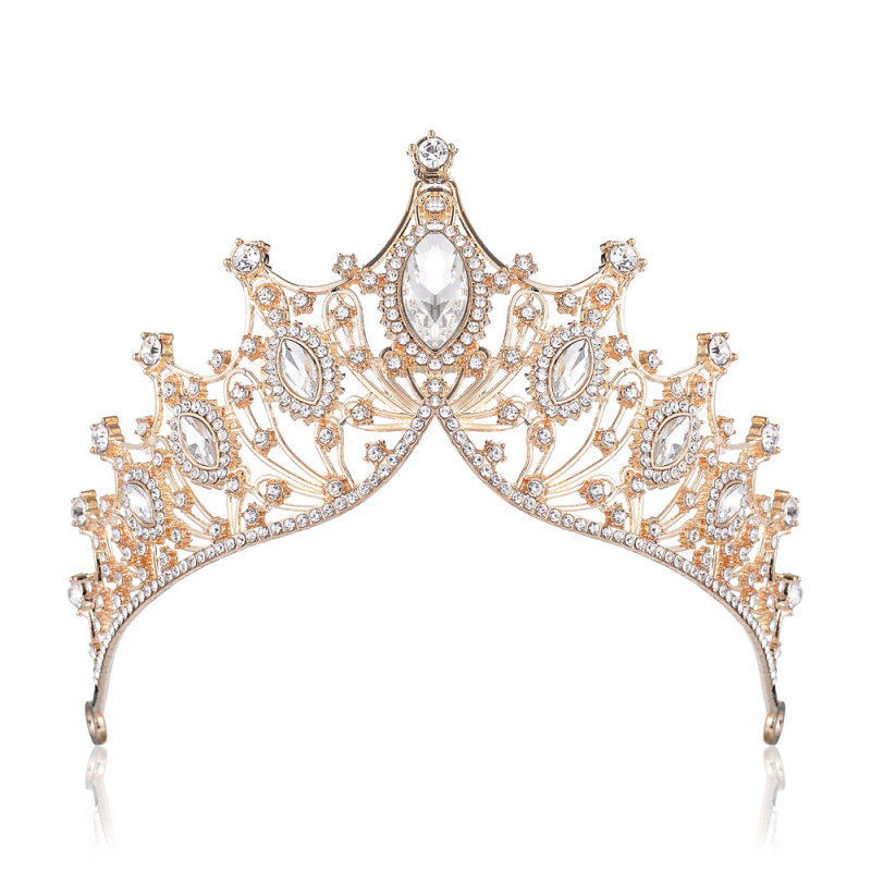 Diademă de mireasă din aliaj, cu cristale albe, stil coreean, electroplată, personalizabilă