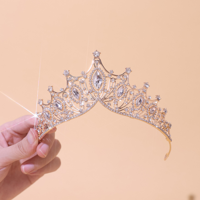 Diademă de mireasă din aliaj, cu cristale albe, stil coreean, electroplată, personalizabilă