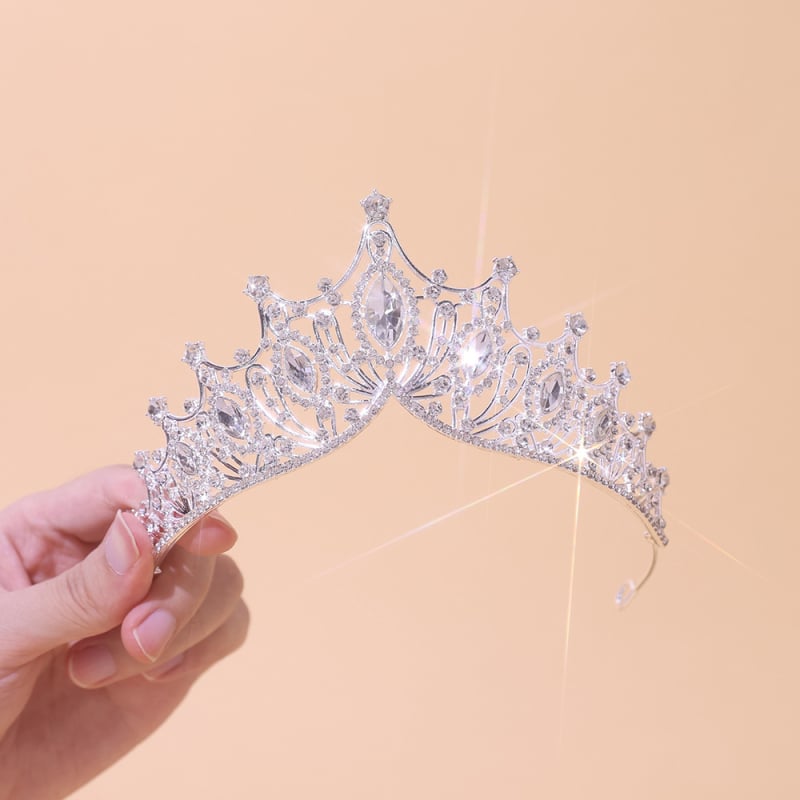 Diademă de mireasă din aliaj, cu cristale albe, stil coreean, electroplată, personalizabilă
