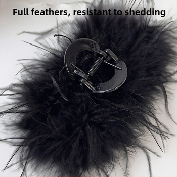 Plaukų segtukas iš stručių plunksnų, su priveržimo mechanizmu (Gripper), vaikų/korejiečių stilius, Žiema 2024