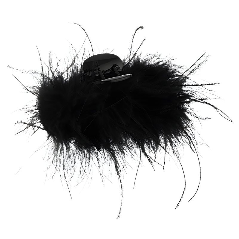 Plaukų segtukas iš stručių plunksnų, su priveržimo mechanizmu (Gripper), vaikų/korejiečių stilius, Žiema 2024