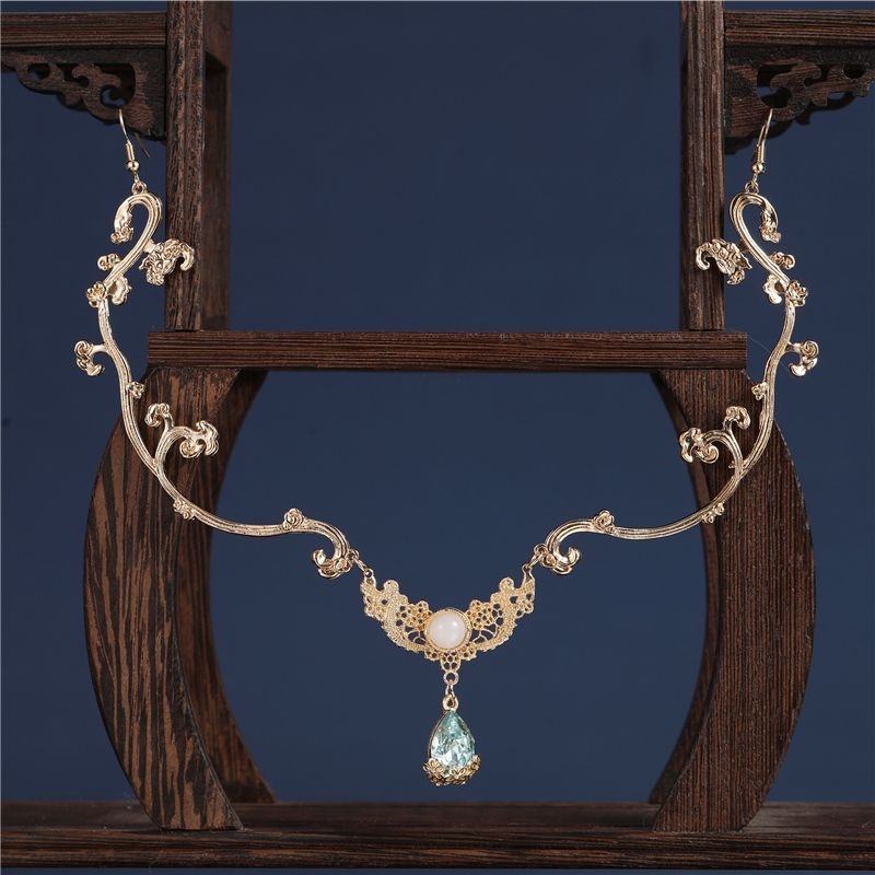 Plaukų aksesuaras iš lydinio, retro moterų stilus, lašo formos elnio ragų ornamentas, žalieji vaiduoklių kristalai, elektroplatingas