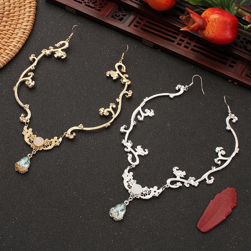 Plaukų aksesuaras iš lydinio, retro moterų stilus, lašo formos elnio ragų ornamentas, žalieji vaiduoklių kristalai, elektroplatingas