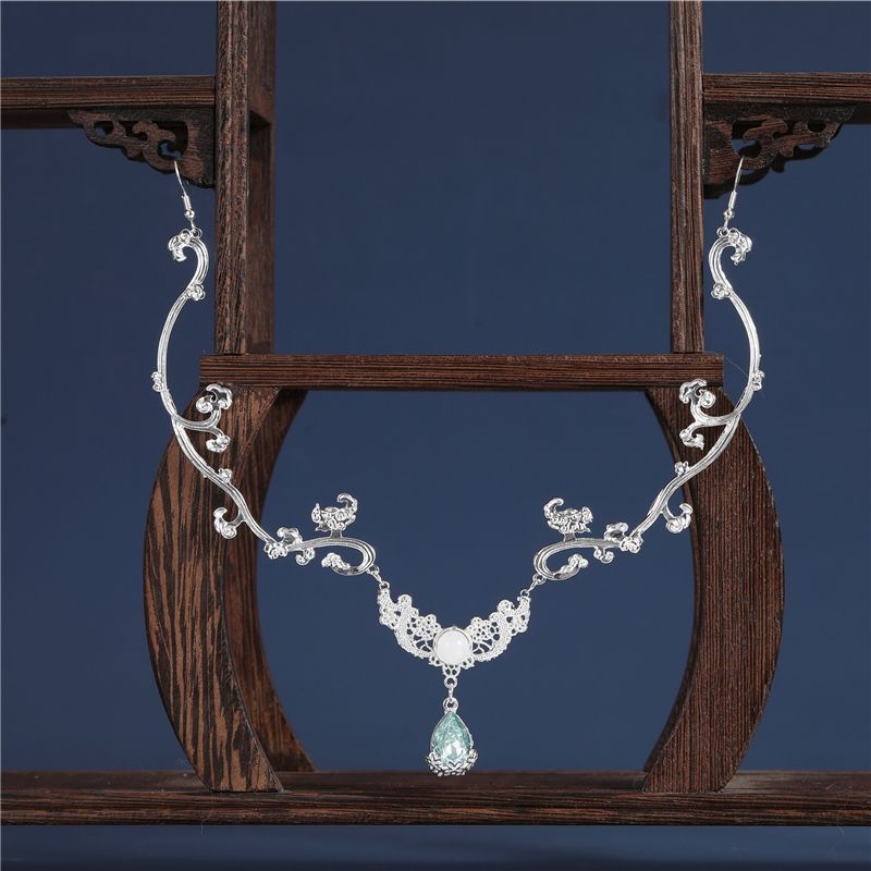 Plaukų aksesuaras iš lydinio, retro moterų stilus, lašo formos elnio ragų ornamentas, žalieji vaiduoklių kristalai, elektroplatingas