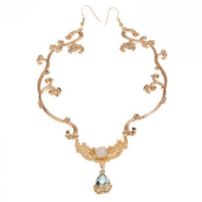 Plaukų aksesuaras iš lydinio, retro moterų stilus, lašo formos elnio ragų ornamentas, žalieji vaiduoklių kristalai, elektroplatingas