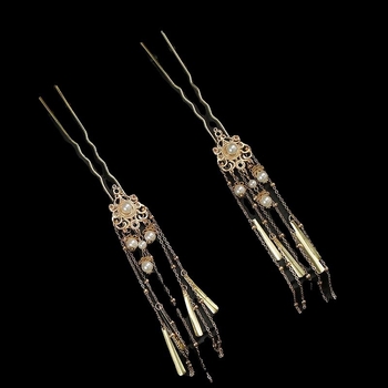 Clip de păr cu perle și ciucuri, stil retro, formă romb, aliaj, Vara 2024