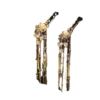 Clip de păr cu perle și ciucuri, stil retro, formă romb, aliaj, Vara 2024