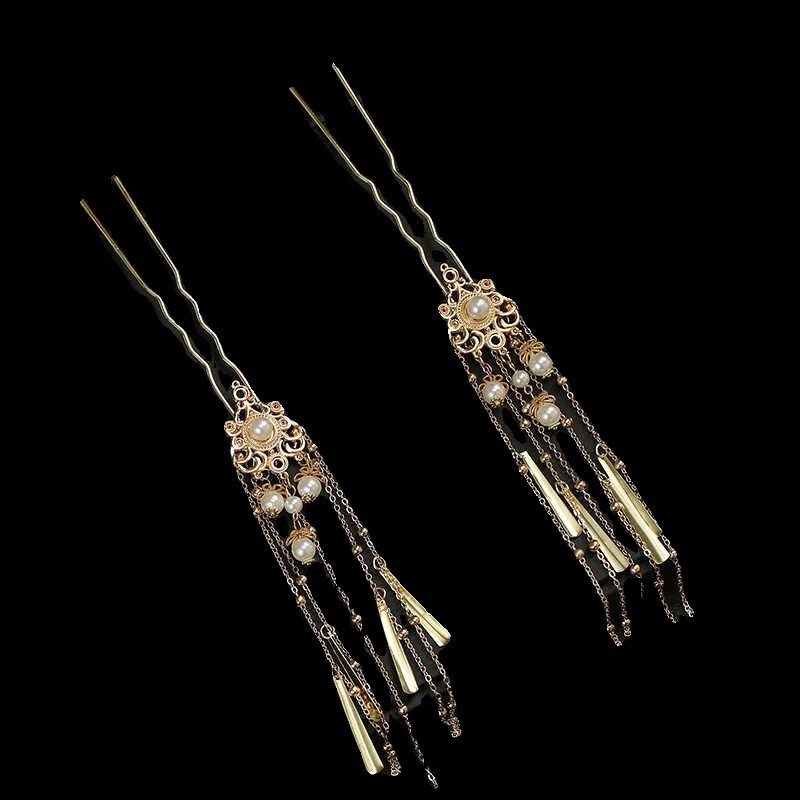 Clip de păr cu perle și ciucuri, stil retro, formă romb, aliaj, Vara 2024