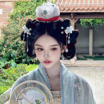 Lotoso žiedų plaukų karūna vaikams, Song dinastijos įkvėptas dvors stiliaus plaukų aksesuaras, augalų ir gėlių raštas, pavasaris 2025