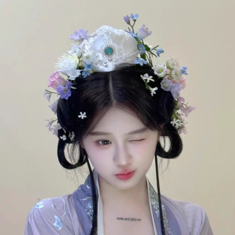 Lotoso žiedų plaukų karūna vaikams, Song dinastijos įkvėptas dvors stiliaus plaukų aksesuaras, augalų ir gėlių raštas, pavasaris 2025