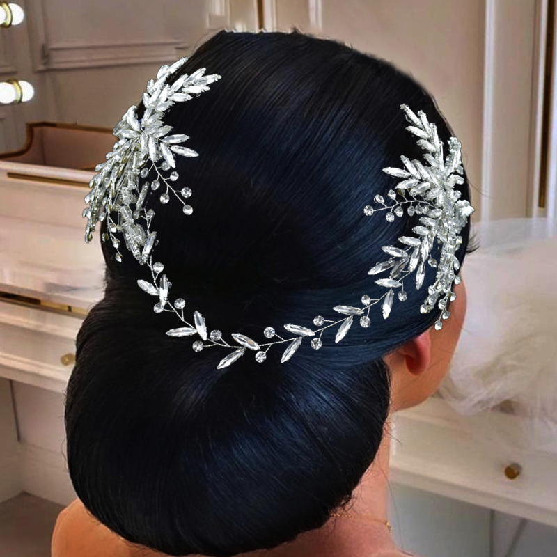 Plaukų aksesuaras su krištolais – rankų darbo gėlėtas plaukų papuošalas vestuvėms (balto krištolo)