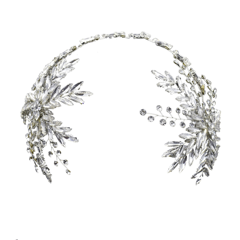 Plaukų aksesuaras su krištolais – rankų darbo gėlėtas plaukų papuošalas vestuvėms (balto krištolo)