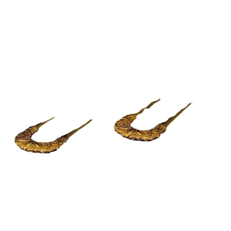 Rézből készült U-alakú hajtű aranyozott felülettel, Tang-dinasztia antik stílusú levélmotívummal, elektrolitikus plattálással, fejfedő kiegészítő