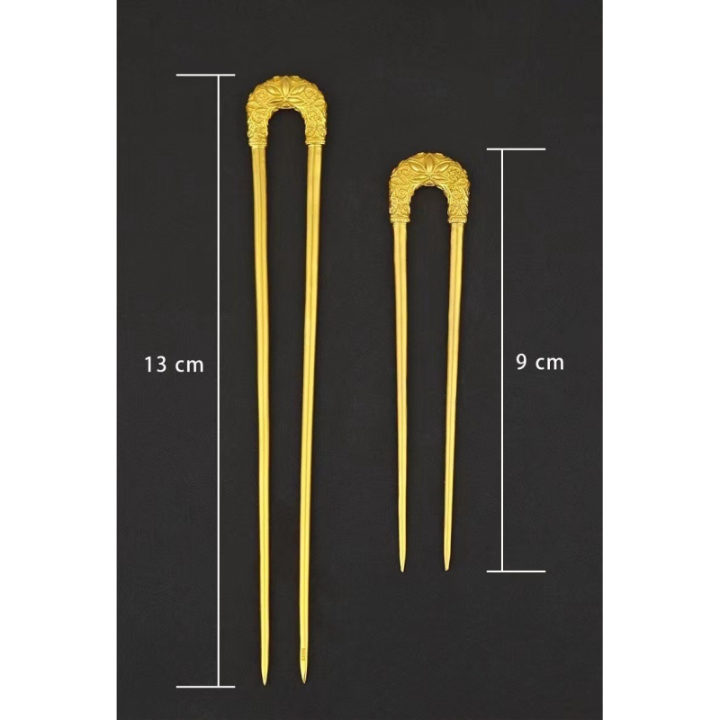 Rézből készült U-alakú hajtű aranyozott felülettel, Tang-dinasztia antik stílusú levélmotívummal, elektrolitikus plattálással, fejfedő kiegészítő