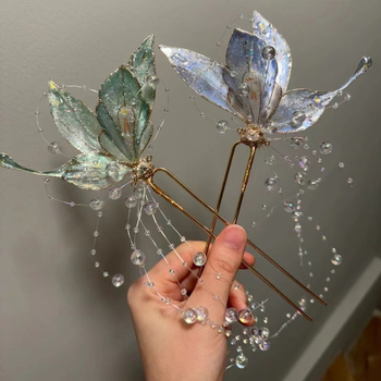 Fém hajtű pillangóval és függővel – egyszerű stílus, elektroplatírozott bevonat, egyedileg csomagolva, fejfedő kiegészítő, 2024 tavasz