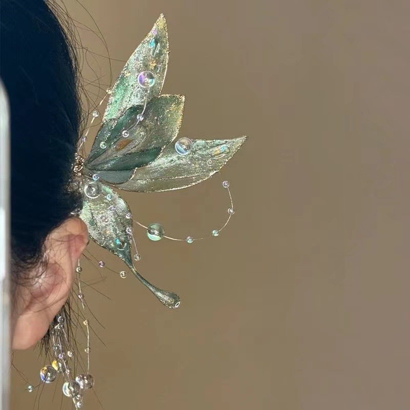 Fém hajtű pillangóval és függővel – egyszerű stílus, elektroplatírozott bevonat, egyedileg csomagolva, fejfedő kiegészítő, 2024 tavasz