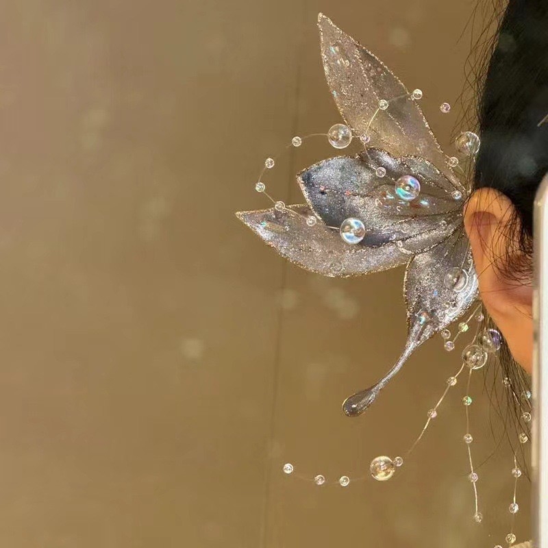 Fém hajtű pillangóval és függővel – egyszerű stílus, elektroplatírozott bevonat, egyedileg csomagolva, fejfedő kiegészítő, 2024 tavasz