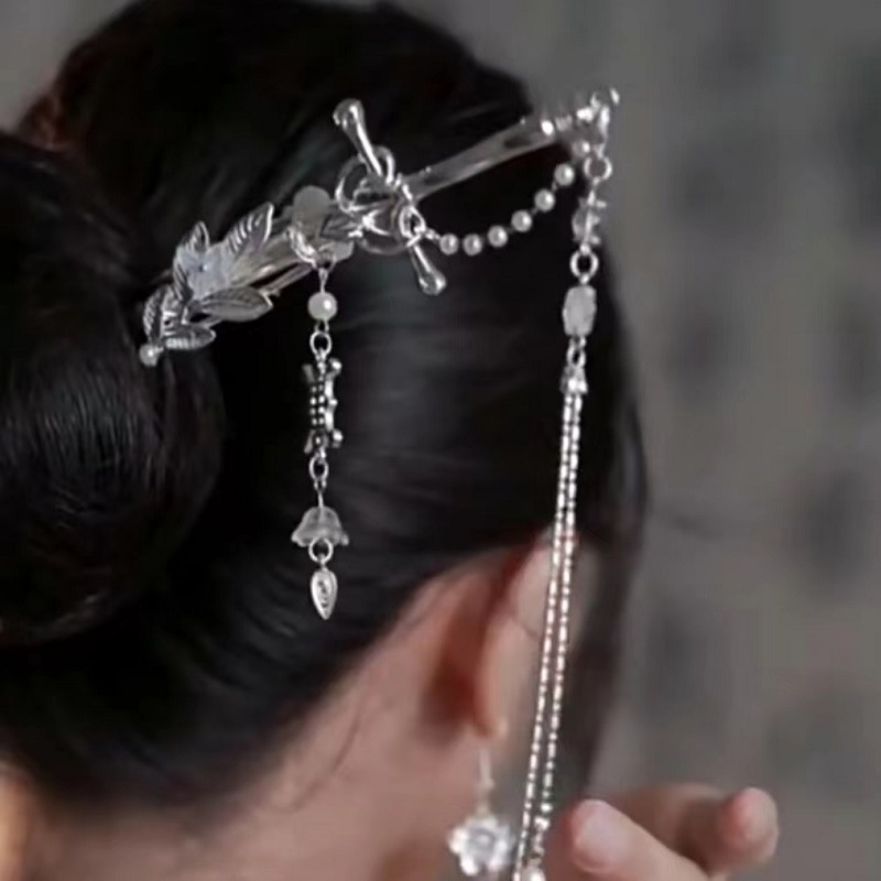 Antički Hanfu ukosnica za kosu s resom i mačem — Metal; geometrijski stil; ručno izrađeno; podrijetlo Yiwu; Zima 2024