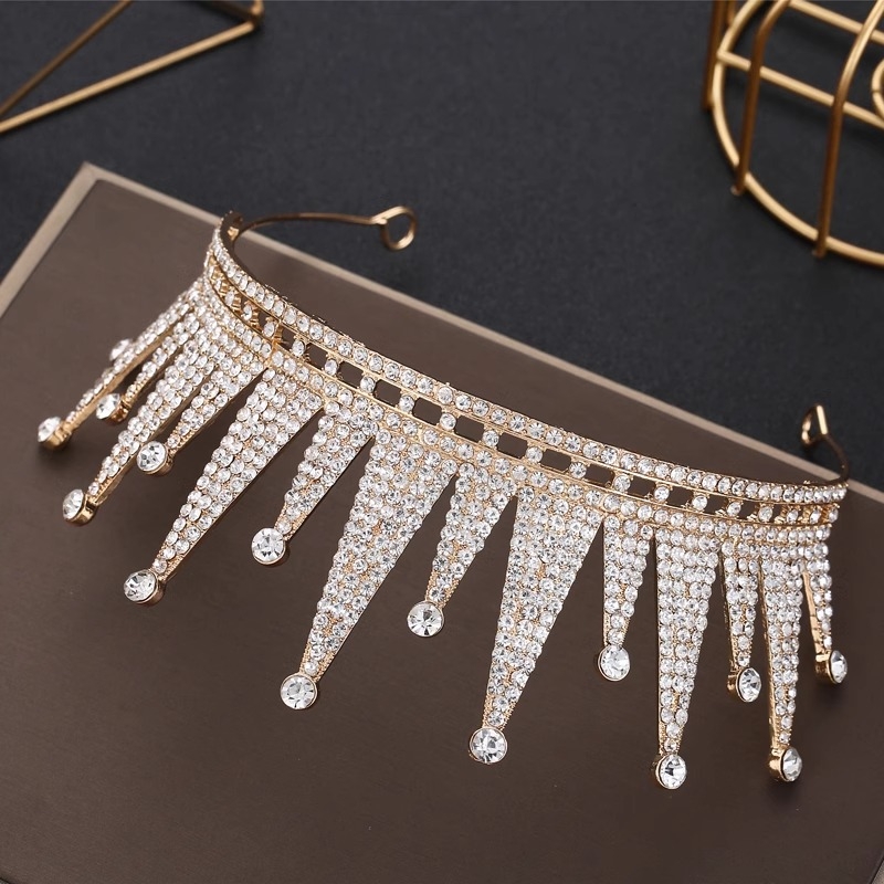 Ženska kruna za kosu, legura, rhinestone kristali, elektroplatirani završni sloj