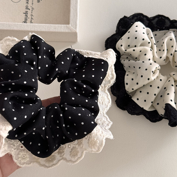 Velika gumica za kosu s čipkastim rubom, tkanina, ručna izrada, korejski stil, opušten tip