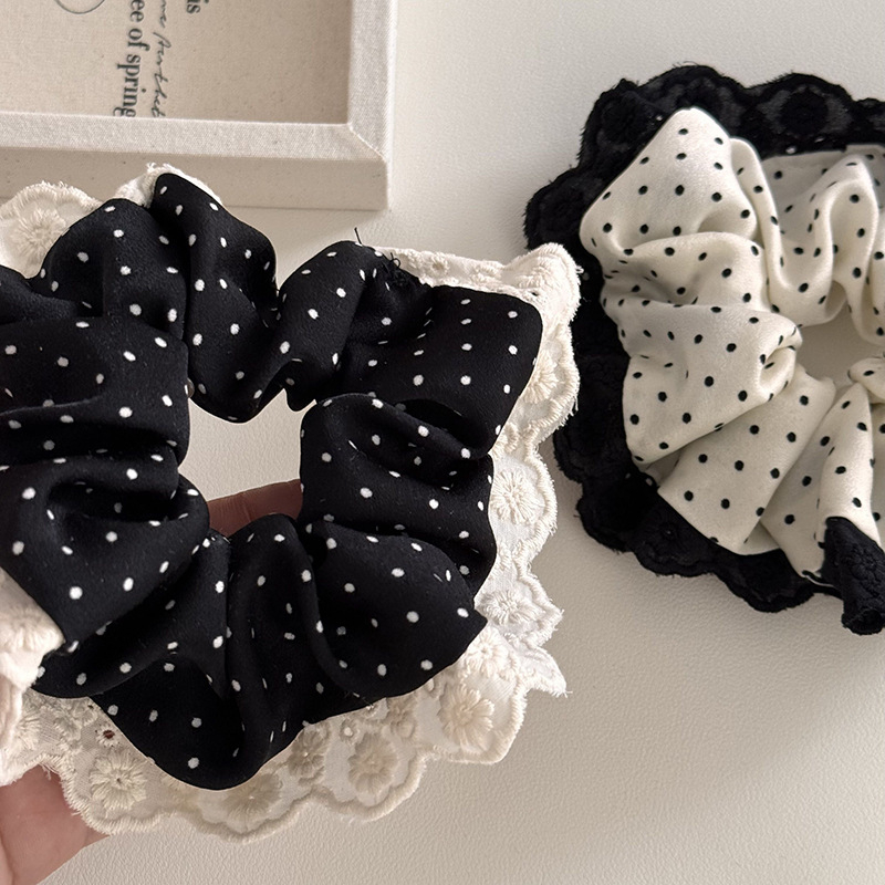 Velika gumica za kosu s čipkastim rubom, tkanina, ručna izrada, korejski stil, opušten tip