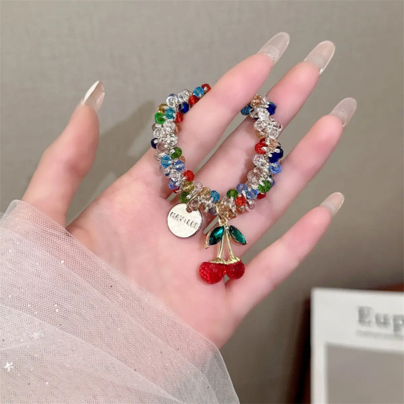 Elastična gumica za kosu za cop s privjeskom trešnje od kristala, gem materijal, pastoralni stil, svježe i slatko