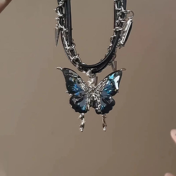 Κολιέ με gradient πεταλούδας για γυναίκες - μακρύ κολιέ από κράμα ψευδάργύρου, βιντάζ στυλ, σχήμα φιόγκο, Xinrong