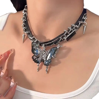 Κολιέ με gradient πεταλούδας για γυναίκες - μακρύ κολιέ από κράμα ψευδάργύρου, βιντάζ στυλ, σχήμα φιόγκο, Xinrong