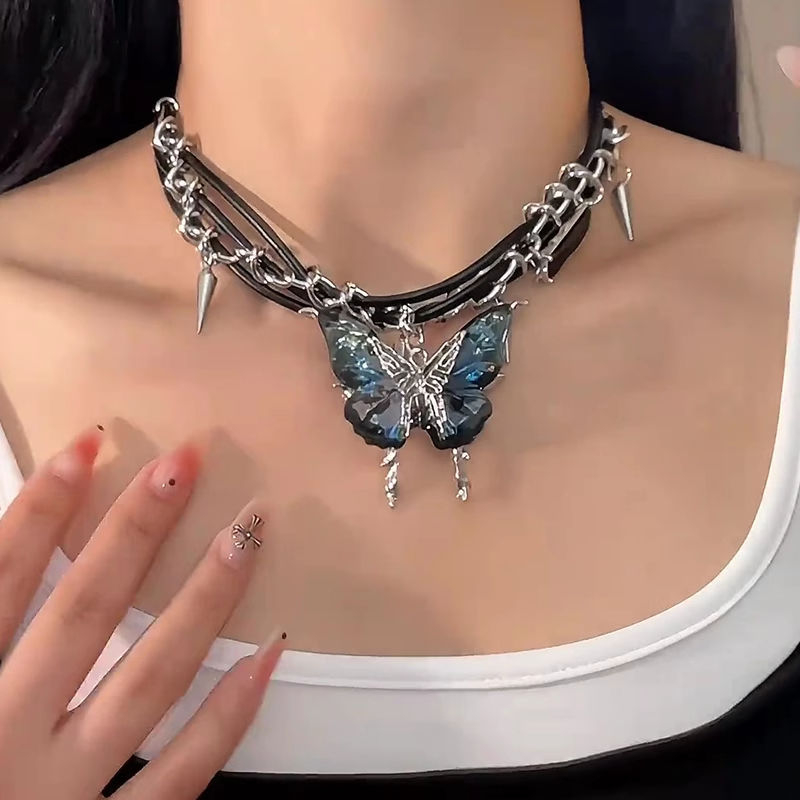 Κολιέ με gradient πεταλούδας για γυναίκες - μακρύ κολιέ από κράμα ψευδάργύρου, βιντάζ στυλ, σχήμα φιόγκο, Xinrong