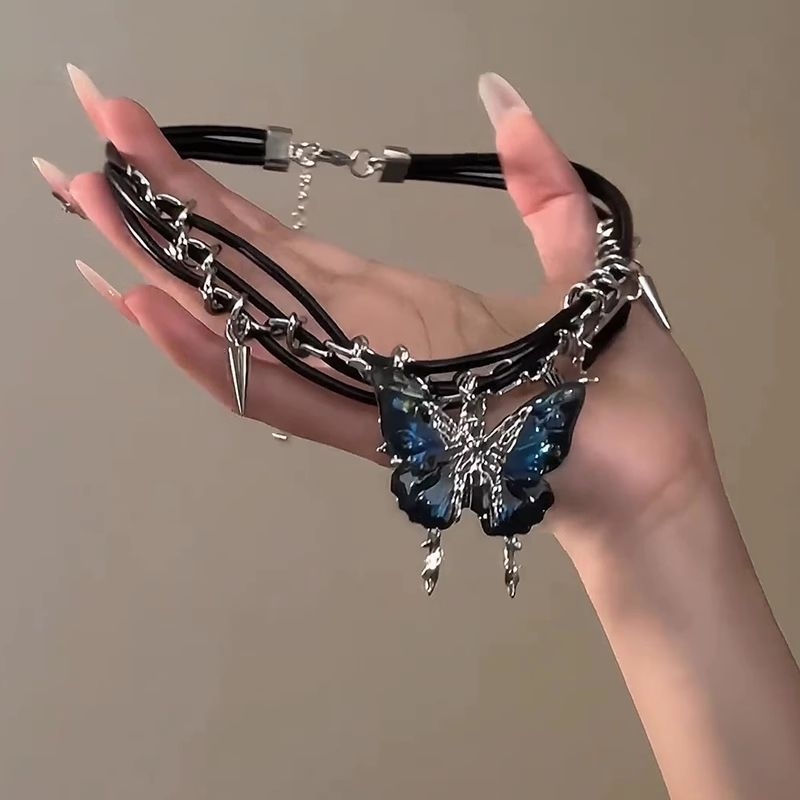 Κολιέ με gradient πεταλούδας για γυναίκες - μακρύ κολιέ από κράμα ψευδάργύρου, βιντάζ στυλ, σχήμα φιόγκο, Xinrong