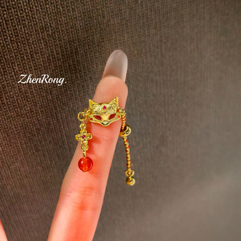 Set brățară și inel cu mască de vulpe – cupru, tăiere diamant, lanț telescopic reglabil, motif animal, stil feminin retro chinezesc, lansare toamnă 2025