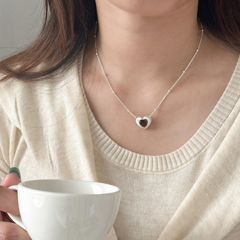 Set colier și cercei cu piatră ochi de tigru, inimă, din argint 925, încrustate, stil retro-coreean