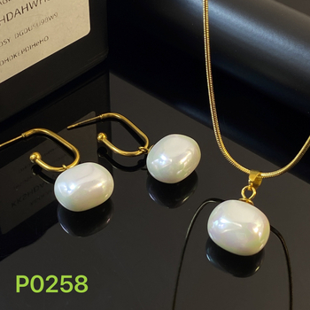 Set colier și cercei din oțel inoxidabil, pandantiv din sidef de mamă, lanț șarpe, placare electrochimică, stil modern pentru birou