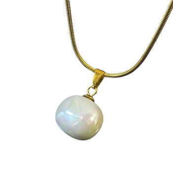 Set colier și cercei din oțel inoxidabil, pandantiv din sidef de mamă, lanț șarpe, placare electrochimică, stil modern pentru birou