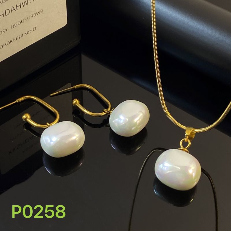 Set colier și cercei din oțel inoxidabil, pandantiv din sidef de mamă, lanț șarpe, placare electrochimică, stil modern pentru birou