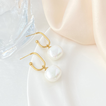 Set Pindmi: Colier și cercei din oțel inoxidabil, pandant din perlă sidef, lanț șarpe, pentru femei